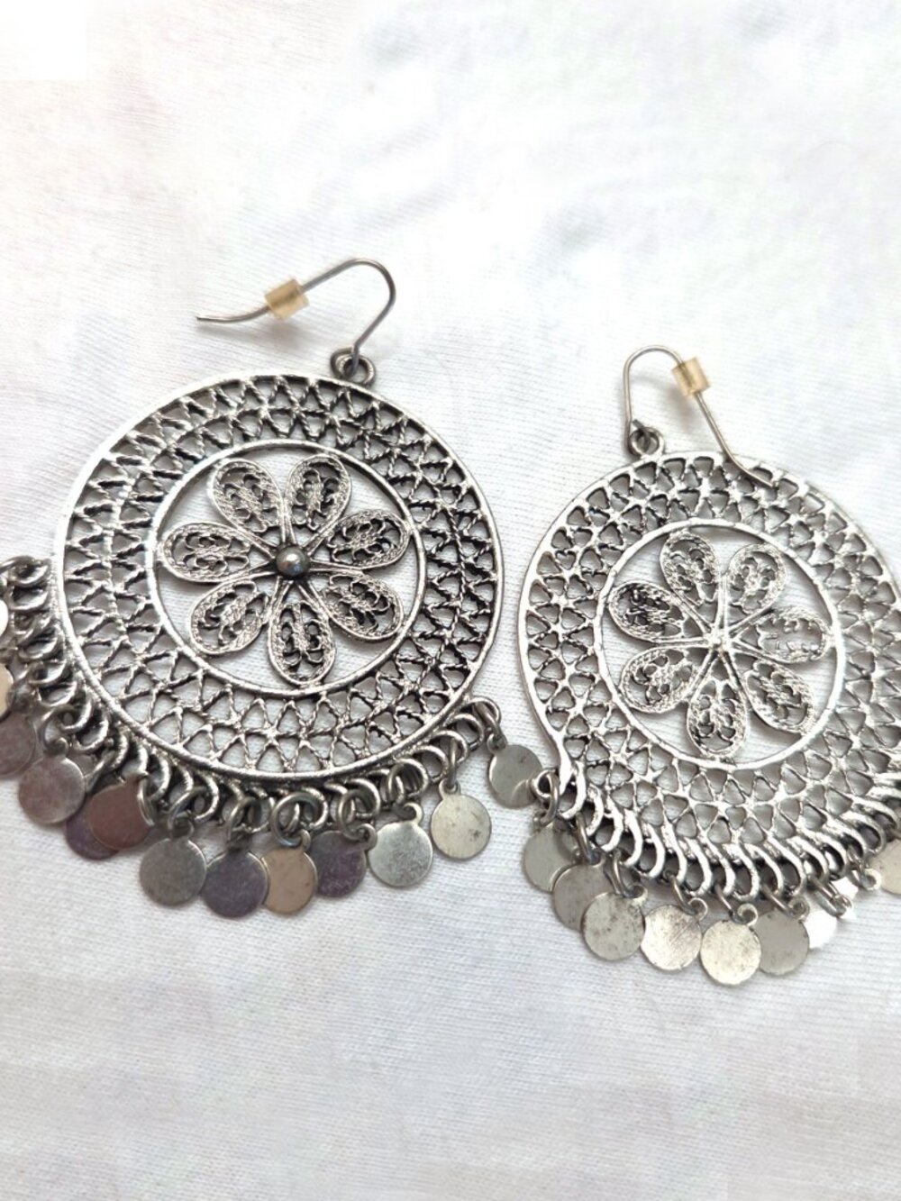 Vintage Bohemian Boho Silver Mandala Earrings - NWOT